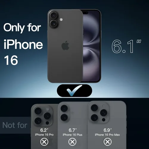 Vista 2 de JETech - Funda para iPhone 16 de 15,5 cm, cubierta a prueba de golpes sin amarillamiento, con parte trasera transparente antiarañazos (negro)