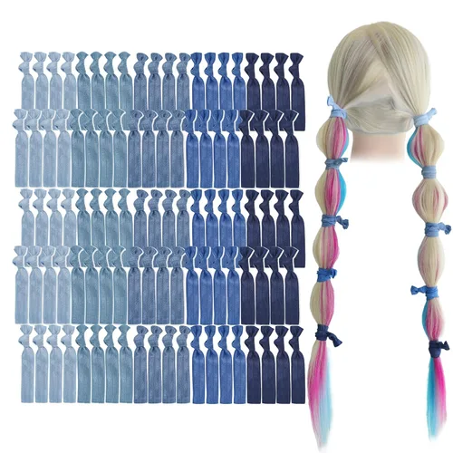 Vista 32 de MEEDEE Paquete de 100 lazos para el cabello, color negro, sin pliegues, nudos suaves para mujeres, sin daño, adecuado para colas de caballo, yoga