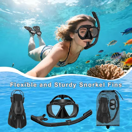 Vista 6 de Snorkeling Gear for Adults, Mask Fin Snorkel Set, Dry Top Snorkel Mask, Panoramic View Anti-Leak Anti-Fog 3 in 1 Snorkeling Kit Travel Diving