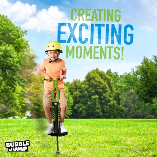 Vista 6 de BUBBLE JUMP Pogo Stick para niños de 10 años en adelante, color verde, para niños, niñas, adolescentes y adultos, de 80 a 160 libras, mango de goma
