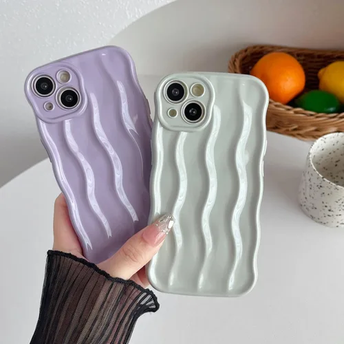 Vista 3 de Caseative Funda para iPhone 13, azul Patrón de ondulación de agua Marco de onda rizada suave
