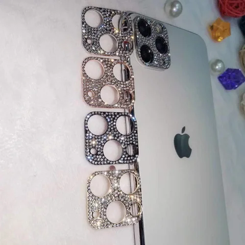 Vista 4 de Paquete de 2 protectores de lente de cámara con purpurina compatibles con iPhone 11 de metal con diamantes brillantes para lente de cámara (negro)
