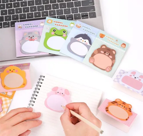 Vista 7 de 24 blocs de notas adhesivas con forma de animal, 8 bonitos patrones, 3 blocs de cada bloc de notas autoadhesivas Kawaii para escuela, oficina