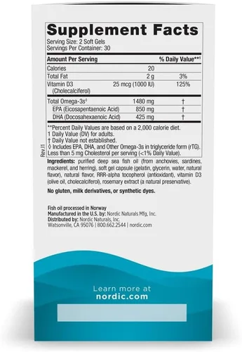 Vista 2 de Soporte para un corazón sano, 60 geles blandos, Nordic Naturals, último Omega extra, RUS-01799, 60, 1, 60