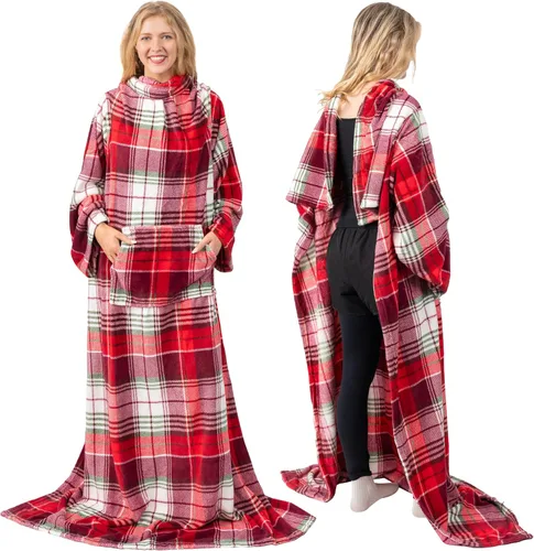 Vista 20 de PAVILIA Manta con Mangas para Adultos Mujeres Hombres, Manta Suave y Cálida Usable de Vellón Envolvente Tipo Throw, Manta Bata Regalo