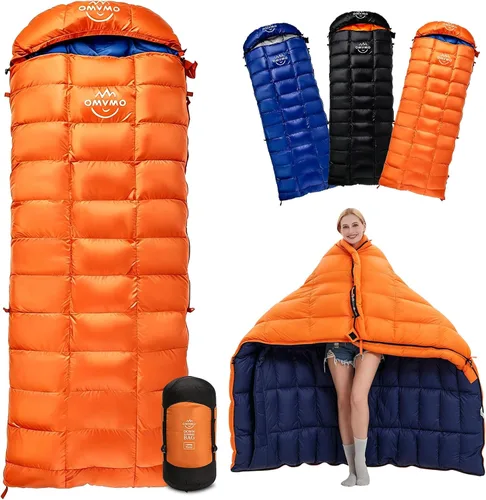 Vista 11 de Rectangular Down Sleeping Bag for Adults Camping Backpacking Negro/15℉/Cremallera izquierda/plumón de pato