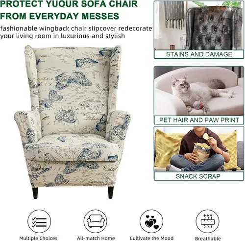 Vista 6 de CRFATOP 2 fundas elásticas para silla con respaldo de alas de mariposa, fundas de tela de elastano con respaldo de ala, fundas para sillón con parte