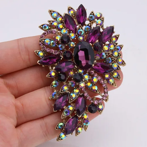 Vista 5 de Broche EVER FAITH para ramo con hojas y flores de cristal austriaco para mujer