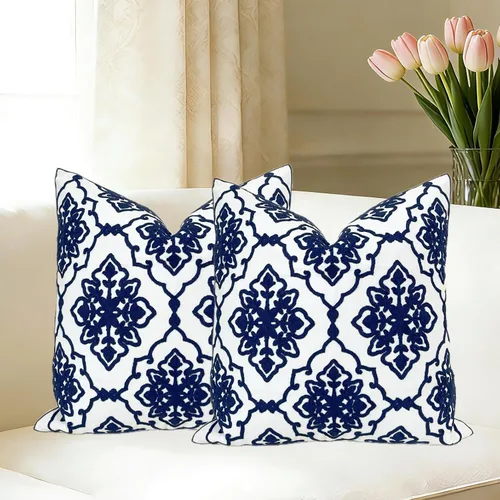Vista 16 de Slow Cow - Juego de 2 fundas de cojín decorativas de lino en patchwork blanco roto y negro, funda de almohada rectangular para sofá, lumbar de 12 x
