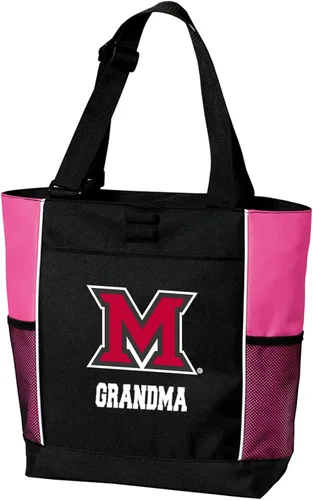 Vista 9 de Broad Bay Miami University of Ohio Tote Bag Zippered Carryall RedHawks Logo, 600D Polyester Canvas, Adjustable Web Handles, Front Pocket, Side