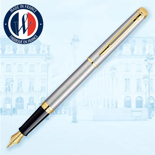 Vista 2 de Waterman - Pluma estilográfica negra con embellecedor dorado Hemisphere, acero inoxidable con dorado