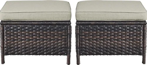 Vista 7 de Belord Juego de 2 taburetes otomanos de mimbre de ratán para todo tipo de clima, con cojines suaves para muebles de patio