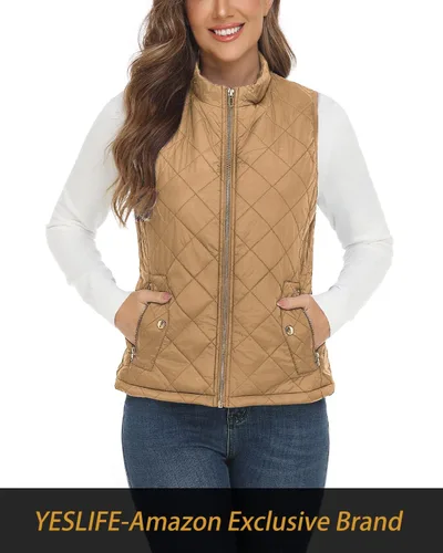 Vista 3 de YESLIFE Chaleco acolchado para mujer 2024 con un bolsillo interior, chaleco acolchado ligero con cuello alto para mujer