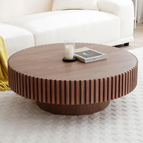 Vista 14 de Mesa de Centro Cuadrada de 35.43'' para Sala de Estar Mesa de Centro Acanalada Mesa Central Moderna con Pedestal para Apartamento Negro