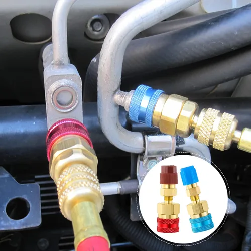 Vista 6 de Kit de adaptador R1234YF, adaptador de acoplador rápido R1234YF a R134A, acoplador rápido de lado alto/bajo, adaptador de manguera de carga de CA