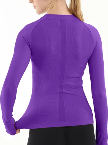 Vista 2 de MathCat - Camisetas de entrenamiento sin costuras para mujer, camisetas de yoga de manga larga, camiseta deportiva para correr, camiseta atlética