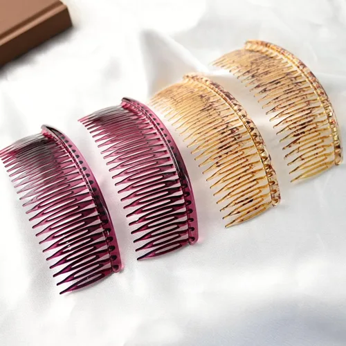 Vista 7 de Peine lateral de plástico para el cabello, juego de peines laterales de pelo francés rosa, peine giratorio de plástico, accesorios para niñas