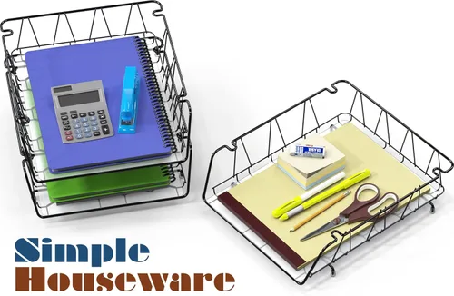 Vista 3 de Simple Houseware Bandeja apilable para cartas, rejilla de alambre, color negro Paquete de 3 con forro, bandeja de papel para documentos