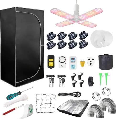 Vista 10 de Kit completo de tienda de cultivo Mylar 2x2 Kit de tienda de cultivo 24"x24"x55" Habitación de cultivo de plantas de interior LED Luz de crecimiento