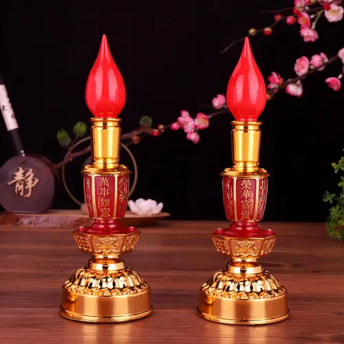 Vista 2 de Lámpara de vela china retro LED estilo vintage nostálgico antiguo estilo chino suministros budistas - 1 par Rojo