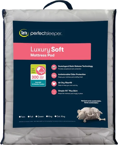 Vista 7 de Serta Protector de colchón acolchado 100% algodón suave de lujo con relleno de fibra de enfriamiento, individual, color blanco