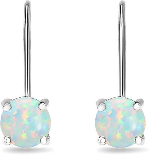 Vista 2 de Aretes para mujer, aretes de piedra natal, piedra preciosa genuina o sintética, aretes redondos de 1564 pulgadas, aretes de gota, aretes colgantes