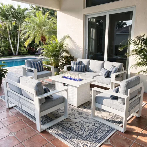 Vista 12 de LayinSun - Juego de muebles de patio de aluminio para exteriores de 4 piezas, sofá de conversación moderno de metal con mesa de café y cojines Negro