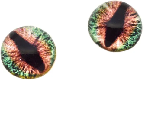 Vista 2 de Juego de 2 esculturas de cristal de media esfera con diseño de dragón verde y naranja