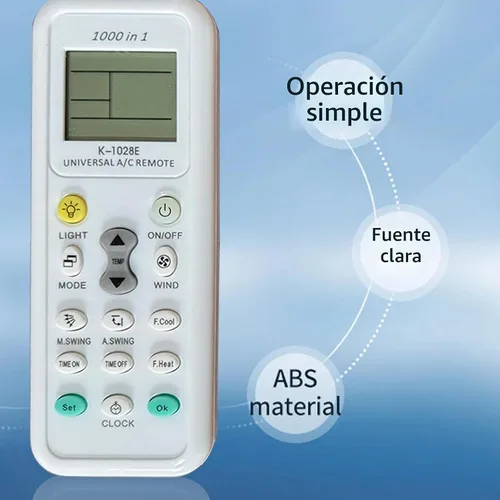 Vista 6 de K-1028E - Control remoto universal de aire acondicionado A/C, apto para Haier, Geli, Hitachi, Panasonic, LG, Sharp, Gree, Midea, Bosch, Toshiba