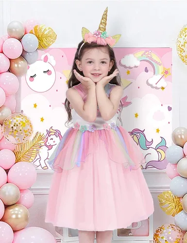 Vista 4 de FENGMAX Disfraz de unicornio para niñas pequeñas con diadema