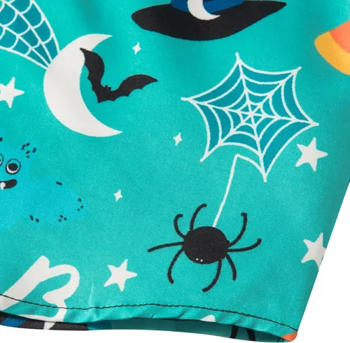 Vista 6 de MOHEZ Camisas de Halloween para niños, con botones, divertidas, calabaza, fantasma, manga corta, camisa hawaiana, vestido de fiesta para niños