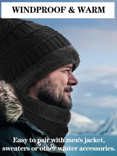 Vista 3 de Juego de 96 gorros de invierno a granel, bufanda, guantes y calcetines, gorro de punto con forro polar de invierno, gorro de punto holgado, gorro