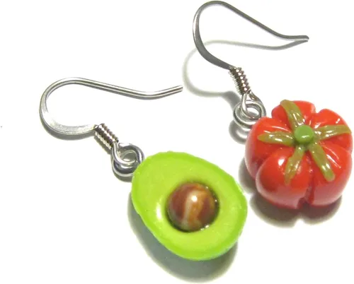 Vista 4 de Making Salsa - Pendientes de tomate y aguacate - Tiny Food Jewelry