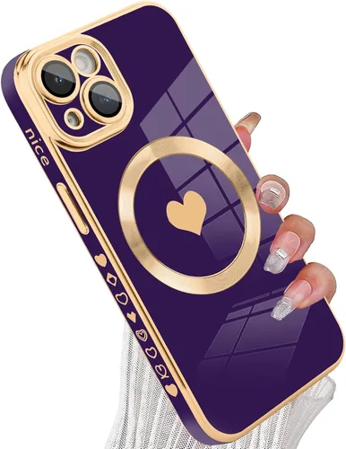 Vista 66 de tharlet Funda Magnética para iPhone 11 [Compatible con Magsafe] Lindo Corazón de Amor de Lujo Chapado Borde Dorado Parachoques con Lente de Cámara