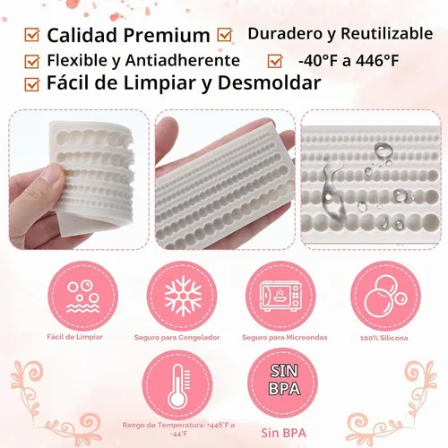 Vista 4 de Moldes de fondant de perlas para decoración de pasteles, cadena de perlas hemisféricas, decoración de bordes de perlas de silicona, molde de fondant