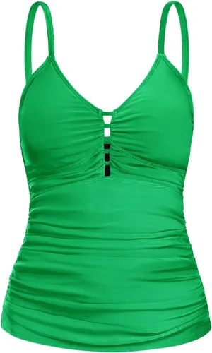 Vista 14 de Ocean Blues Traje de Baño Tankini Retro para Mujer con Fruncido Control de Abdomen Solo Parte Superior del Tankini Negro