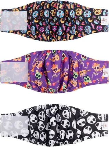 Vista 58 de CuteBone - Pañales lavables para perro macho, banda abdominal, paquete de 3 unidades, color negro, modelo DM54XS