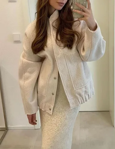 Vista 7 de Gihuo Chaquetas de mezcla de lana de gran tamaño para mujer, con botones, casual, con bolsillos, 2023