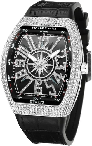 Vista 9 de Gosasa Reloj de Moda Hip Hop para Hombre, con Detalles de Cristal, Reloj Bling Bling, Caja Rectangular, Correa de Pulsera de Acero Inoxidable, Reloj