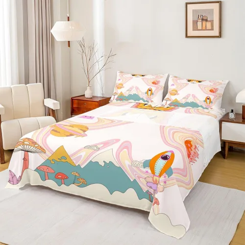 Vista 7 de Erosebridal Groovy - Juego de sábanas para decoración de fiesta para niñas y mujeres, diseño de signo de paz, tamaño individual, sábanas de mariposa