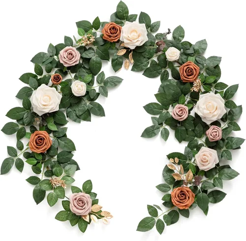 Vista 18 de Ling's Moment Guirnalda de Flores Artificiales Negra Burdeos de 5 Pies, Hojas de Rosas Falsas, Guirnalda Floral, Flores de Arco, Enredadera