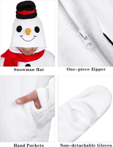 Vista 4 de 4 piezas de Navidad para adultos, muñeco de nieve, disfraz de cosplay de felpa con bufanda, zapatos, gafas, tubo de juguete para mujeres y hombres
