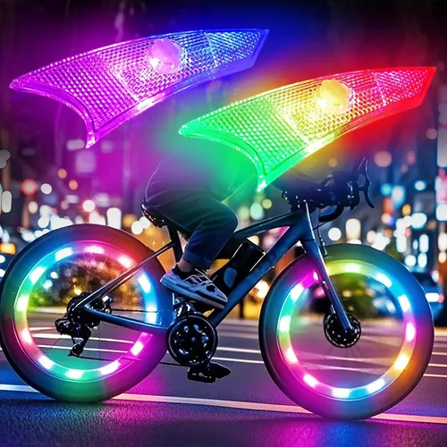 Vista 10 de Luces de rueda de bicicleta, luces de rueda de bicicleta para conducción nocturna, luz de radios de bicicleta con visibilidad de 360°, detección