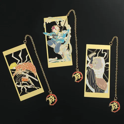 Vista 4 de Demon Metal - Marcapáginas de anime Kawaii Kamado Tanjirou, Agatsuma Zenitsu, Hashibira Inosuke, suministros escolares, regalos para hombres