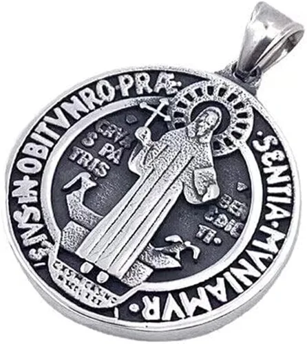 Vista 6 de Cy trendy Collar con medalla de San Benito con colgante de cruz de crucifijo de acero inoxidable, exorcismo, Metal, No es una piedra preciosa