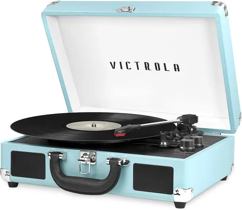 Vista 18 de VictrolaJugador de registro portátil de la maleta de Bluetooth de 3 velocidades de la vendimia con altavoces incorporados Built-in stereo