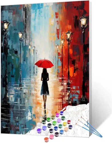 Vista 17 de Kits de pintura romántica por números para parejas con pinceles y pigmento acrílico sobre lienzo para adultos, niños y niñas bajo un paraguas