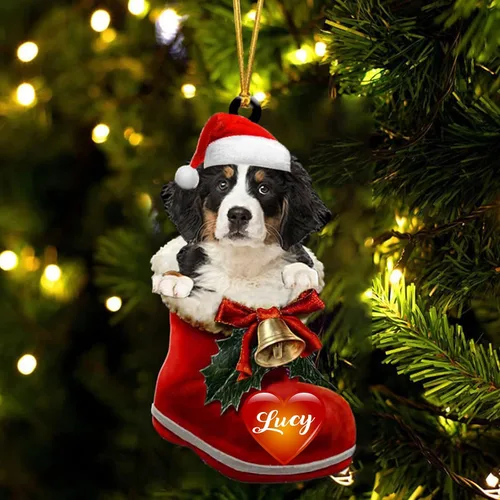 Vista 31 de Adorno de Navidad de perro afgano en bota de Papá Noel, adorno de nombre de perro personalizado, regalo para amante de los perros, decoración