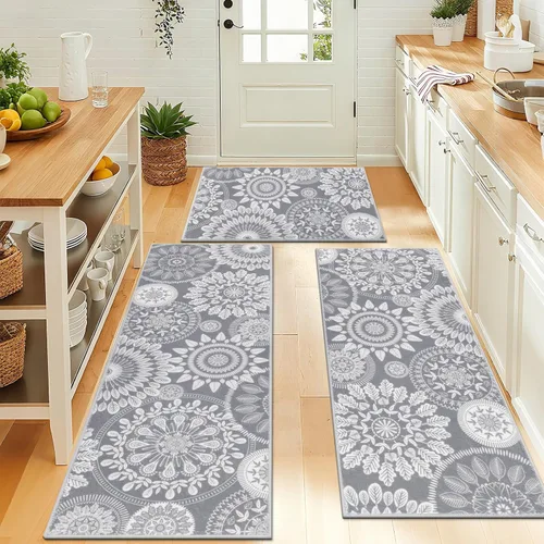 Vista 3 de Bsmathom Conjunto de Alfombras de Cocina Boho 3 Piezas, Alfombra de Cocina Antideslizante de Estilo Granja, Alfombras de Cocina Lavables