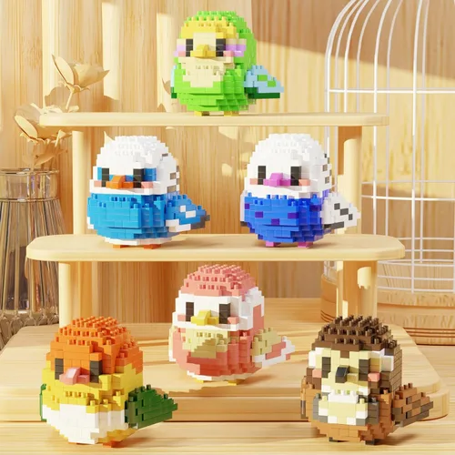 Vista 7 de Bibilock Cute Parrot - Juego de bloques de construcción de microbloques de construcción, 12 piezas de mini ladrillos de la serie de pájaros